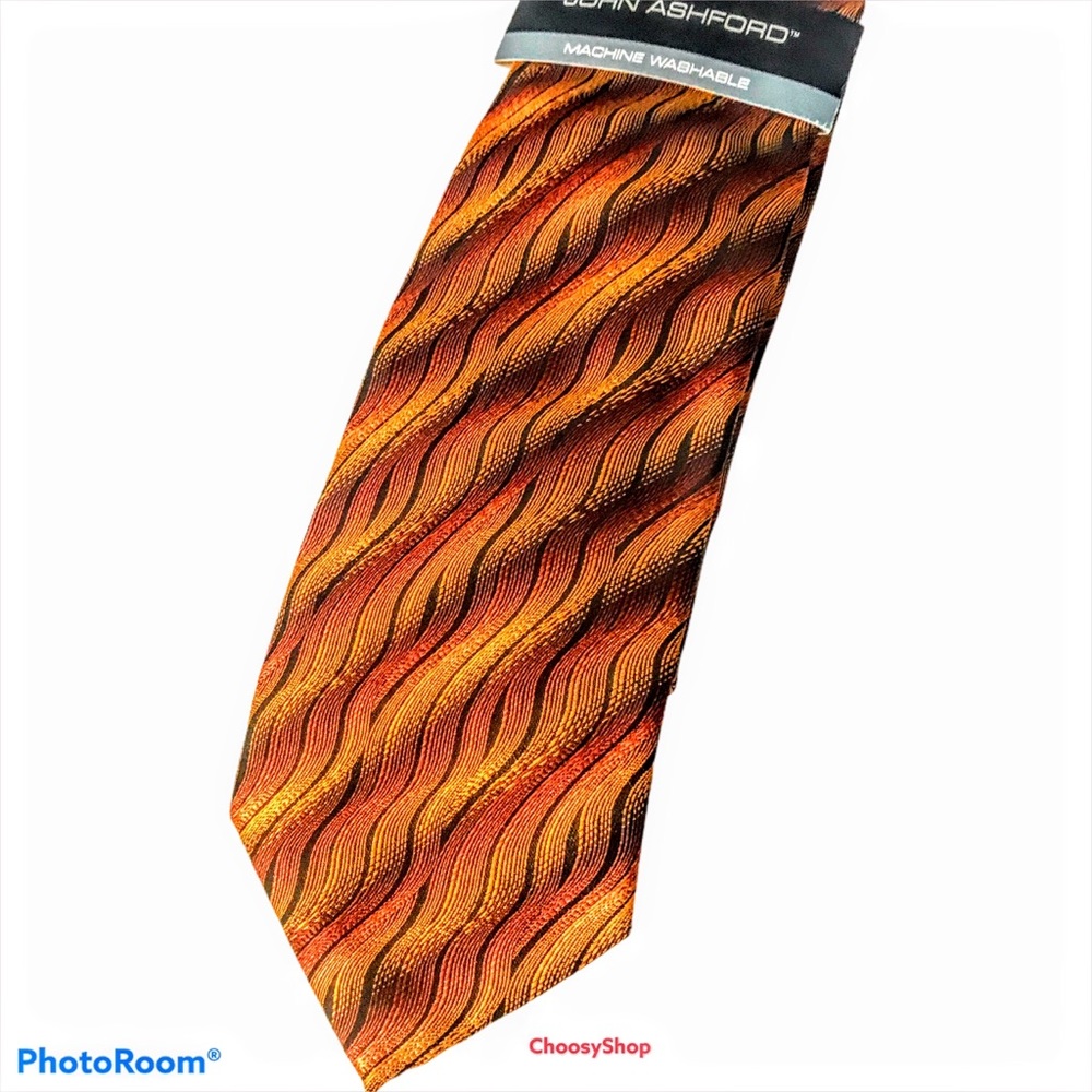 Tie Machine Washable! Copper Charcoal Orange Maroon Flames Handmade Washable Tie